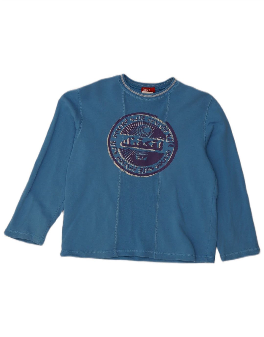 Diesel Dame Grafisk Top Langærmet UK 14 Medium Blue Bomuld