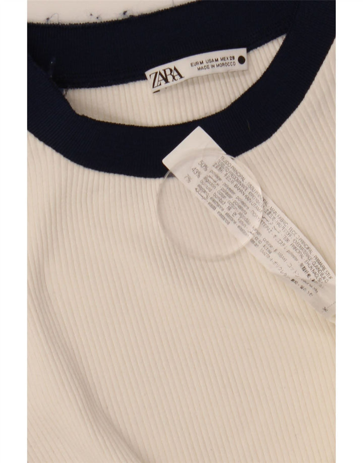 Zara Dame T-Shirt Top UK 12 Medium White Colourblock Polyester
