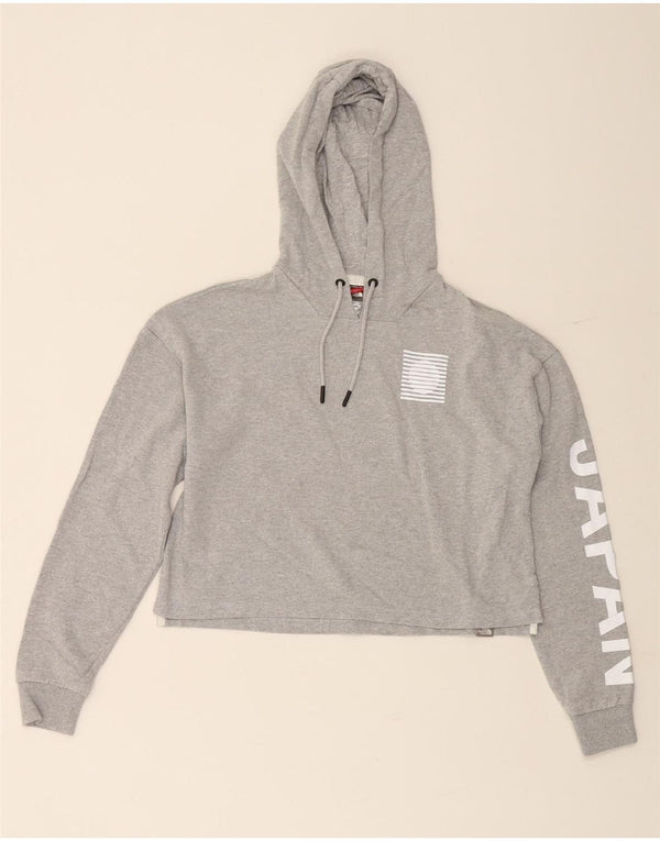 THE NORTH FACE Dame Crop Graphic Hoodie Jumper UK 14 Medium Grey Bomuld