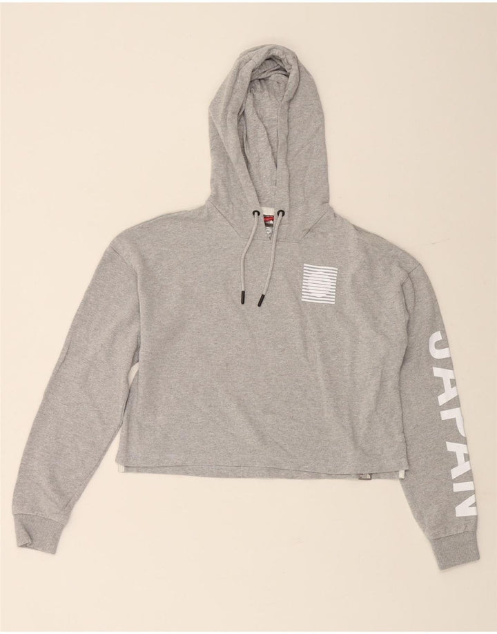 THE NORTH FACE Dame Crop Graphic Hoodie Jumper UK 14 Medium Grey Bomuld