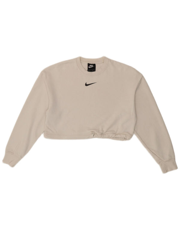 Nike Dame Oversized Graphic Crop Sweatshirt Jumper UK 6 XS Hvid Bomuld