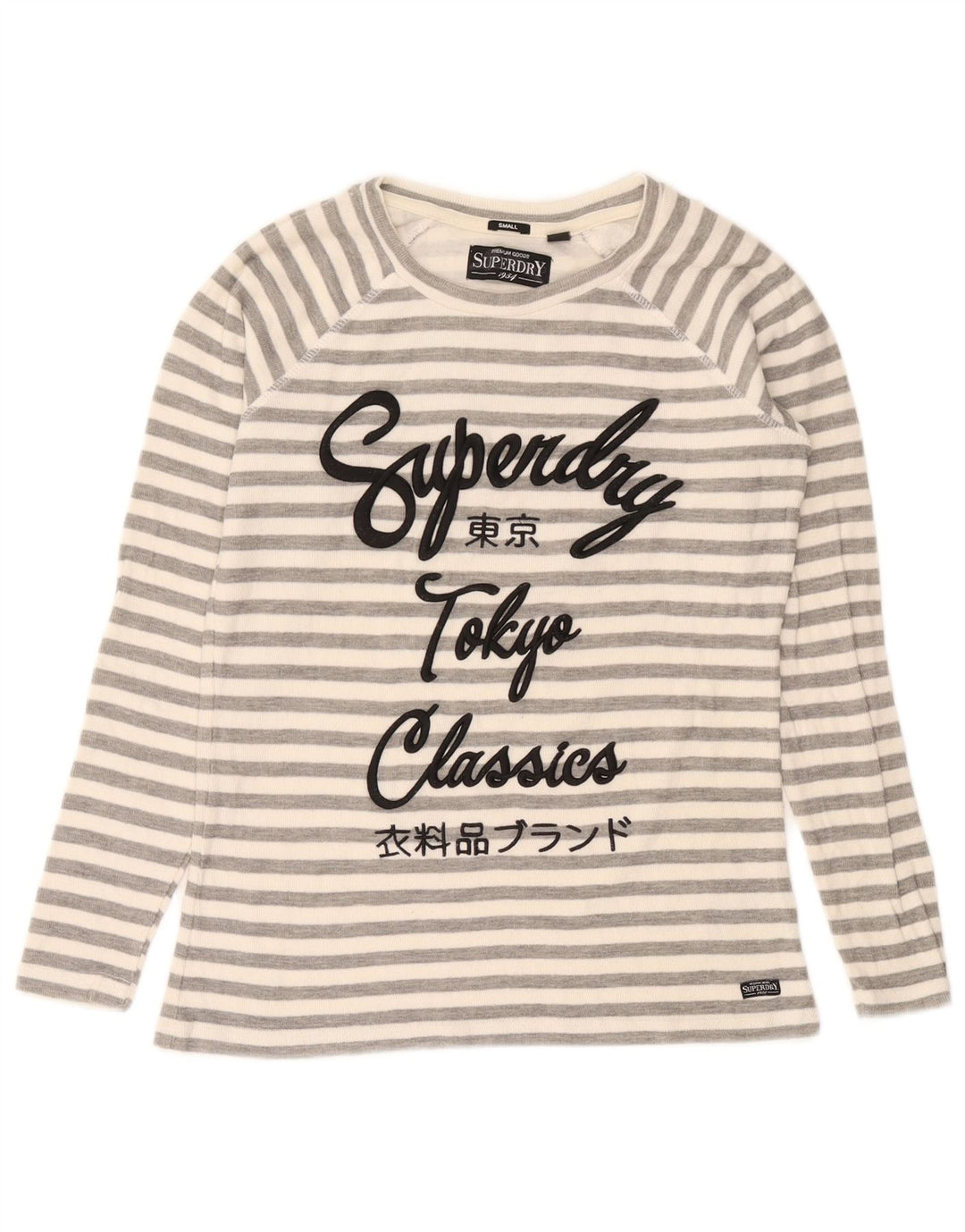 Superdry grafisk top langærmet til kvinder UK 10 Lille grå stribet bomuld