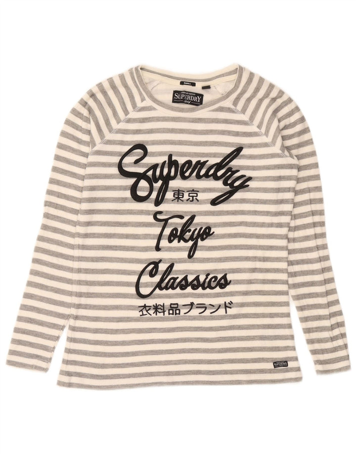 Superdry grafisk top langærmet til kvinder UK 10 Lille grå stribet bomuld