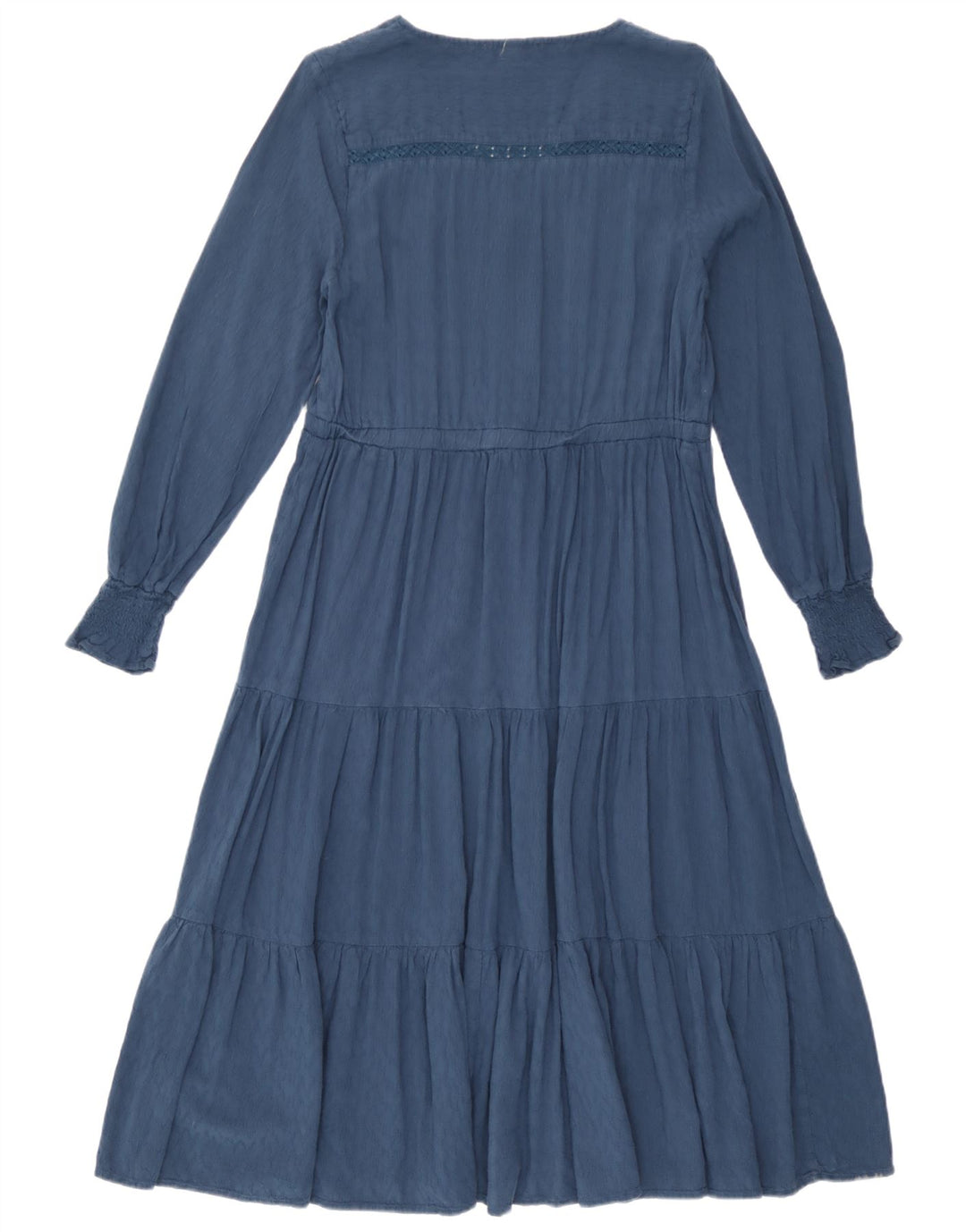 White Stuff Dame Langærmet Tiered Kjole UK 12 Medium Blue Viscose