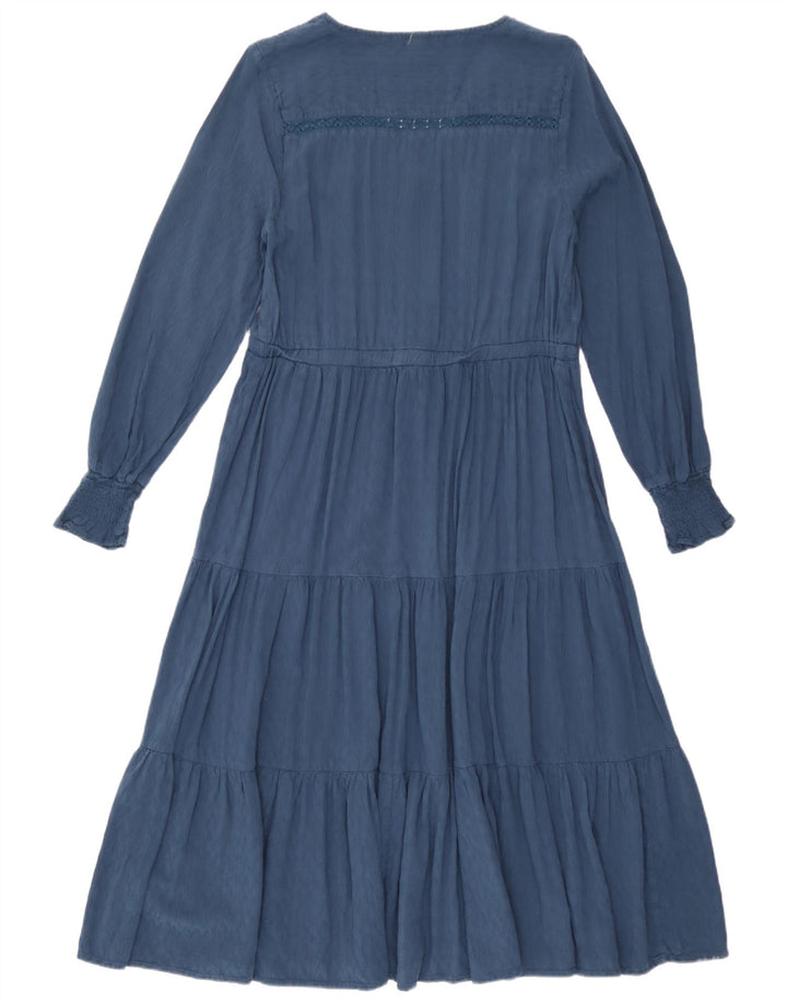 White Stuff Dame Langærmet Tiered Kjole UK 12 Medium Blue Viscose
