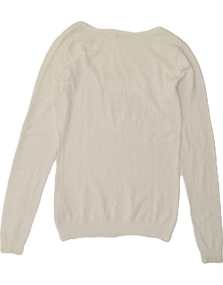 GUESS Womens Graphic Boat Neck Jumper Sweater UK 12 Medium White Viscose Vintage Guess and Second-Hand Guess from Messina Hembry 