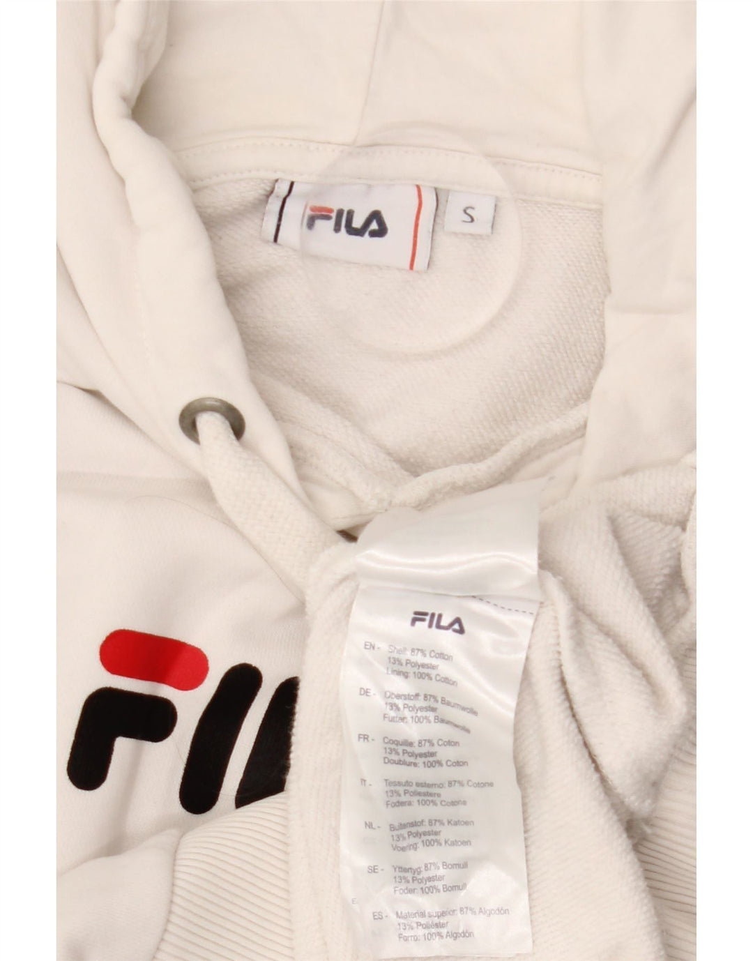 FILA Womens Crop Graphic Hoodie Jumper UK 10 Small White Bomuld