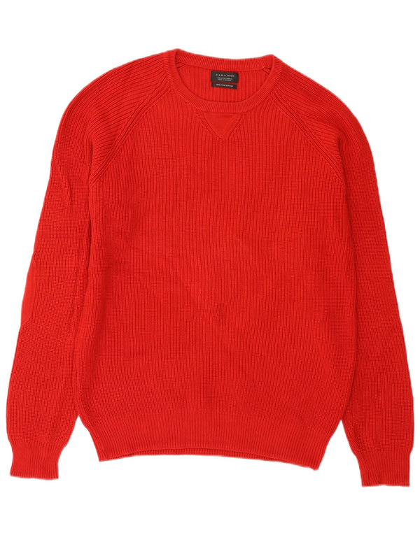 Zara Herre Boat Neck Jumper Sweater Stor Rød Bomuld