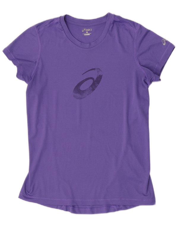 Asics Graphic T-Shirt Top UK 10 Small Purple Pinstripe