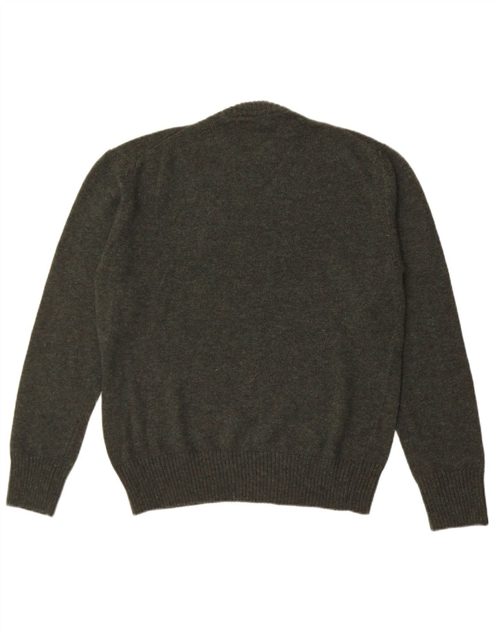 Vintage sweater med rund hals til mænd Medium Khaki Wool