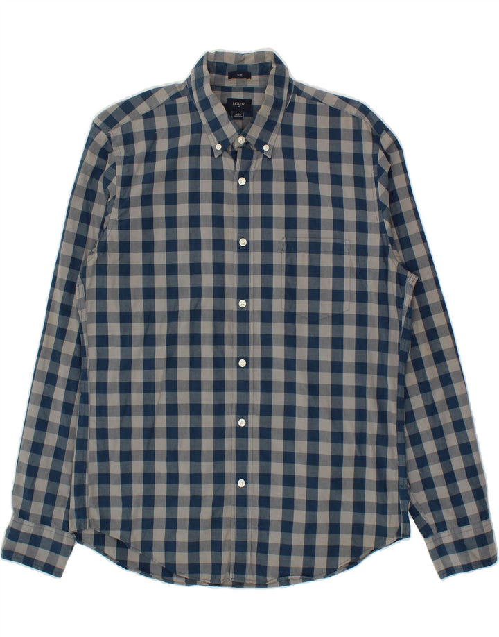 J. CREW Mens Slim Shirt Large Navy Blue Gingham Cotton Vintage J. Crew and Second-Hand J. Crew from Messina Hembry 