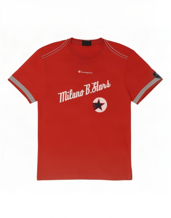 Champion Herre Milano Grafisk T-Shirt Top Stor Rød Bomuld