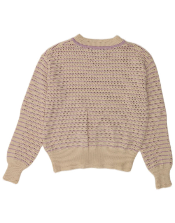 Marks & Spencer Dame Boat Neck Jumper Sweater UK 6 XS Beige Stribet