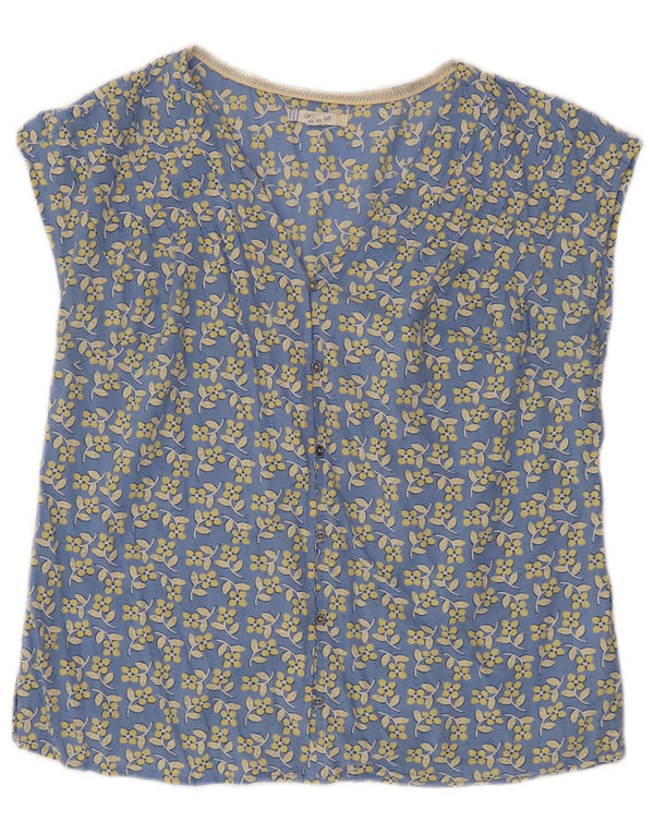 White Stuff Dame Kortærmet Bluse Top UK 12 Medium Blue Floral