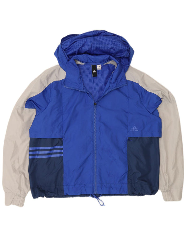 Adidas Dame Hætte Oversized Regnjakke UK 18 XL Blå Colourblock