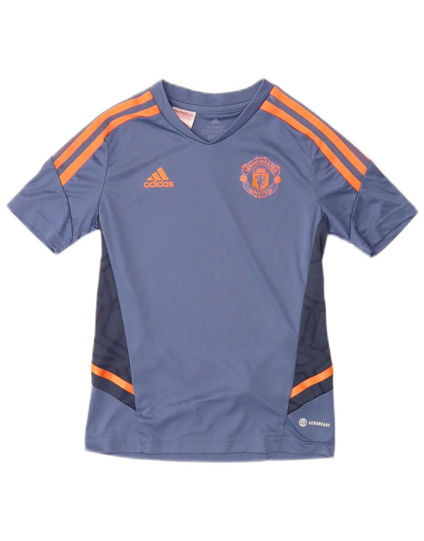 Adidas Boys Manchester United Grafisk T-Shirt Top 9-10 År Blå