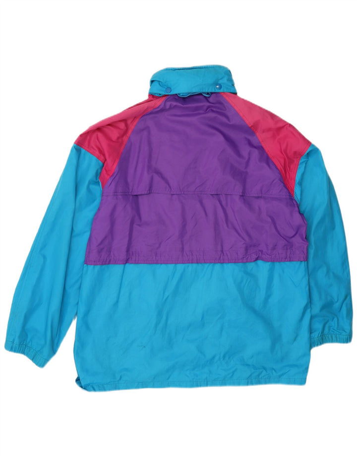 Vintage oversize regnjakke med hætte til kvinder UK 14 Medium Blue Colourblock