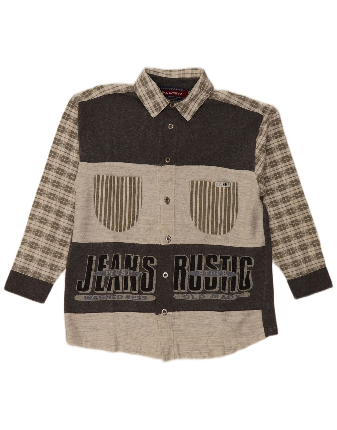 Vintage herre grafisk flannelskjorte mellemgrå ternet bomuld