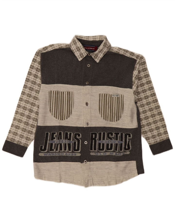 Vintage herre grafisk flannelskjorte mellemgrå ternet bomuld
