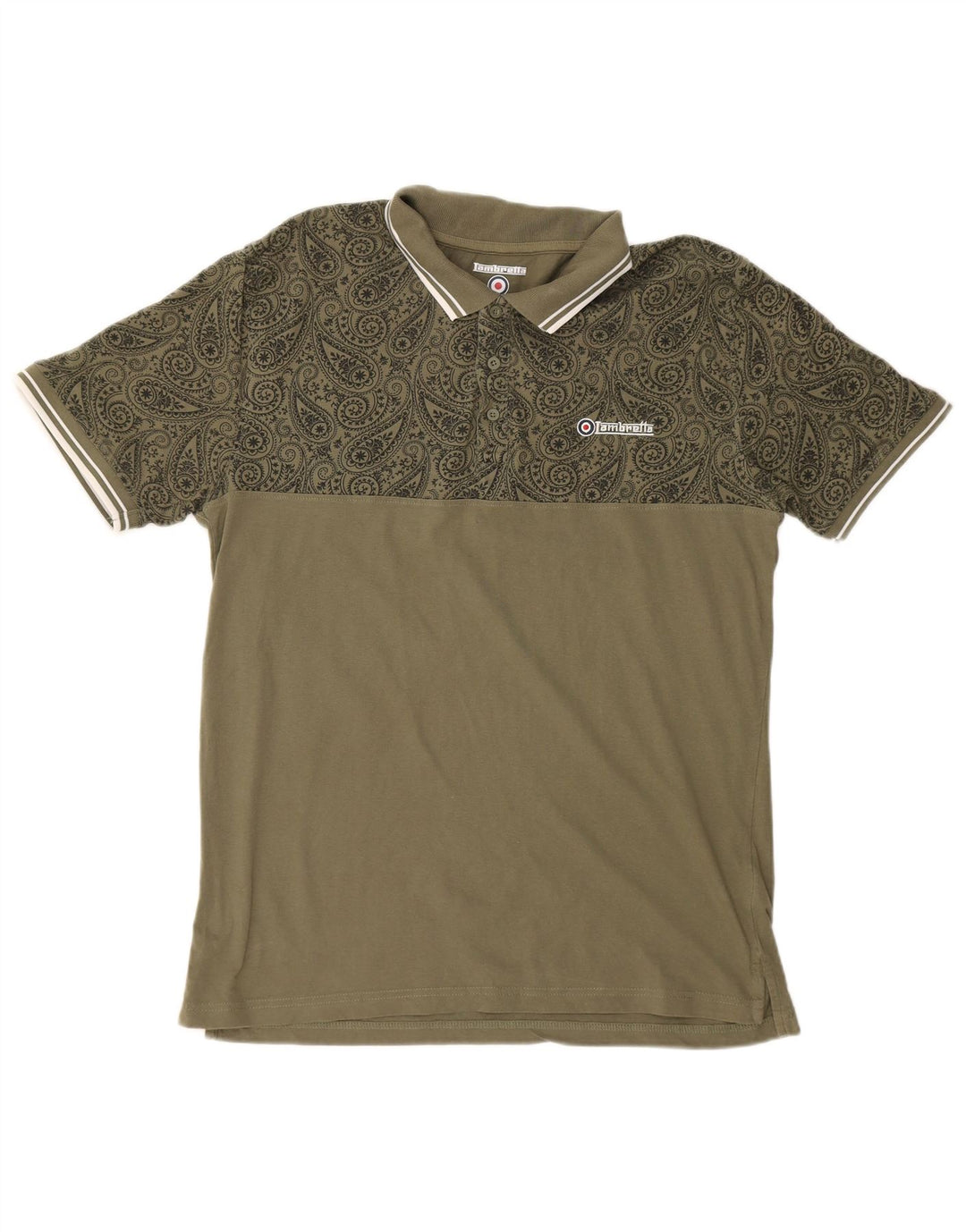 LAMBRETTA Mens Polo Shirt 2XL Khaki Paisley Cotton