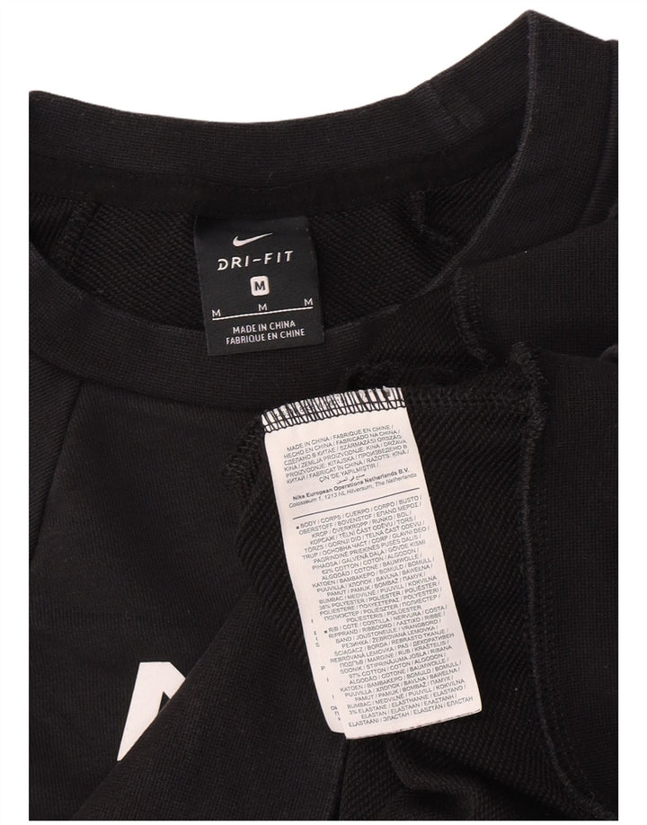 Nike Womens Crop Graphic Sweatshirt Jumper UK 14 Medium Black Bomuld