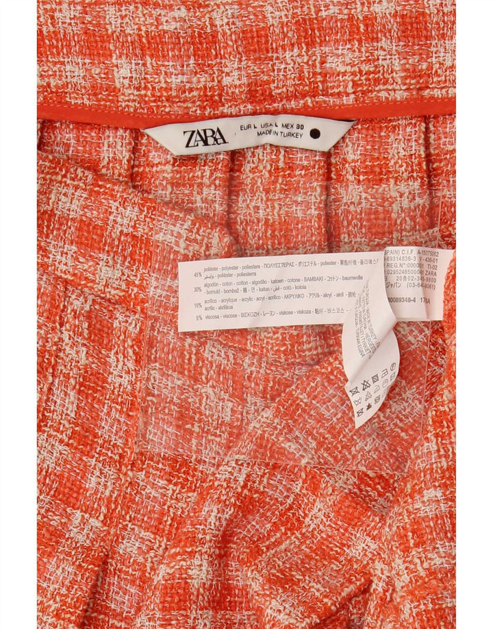 Zara Dame Mini Knife Plisseret nederdel Stor W30 Orange Gingham Polyester