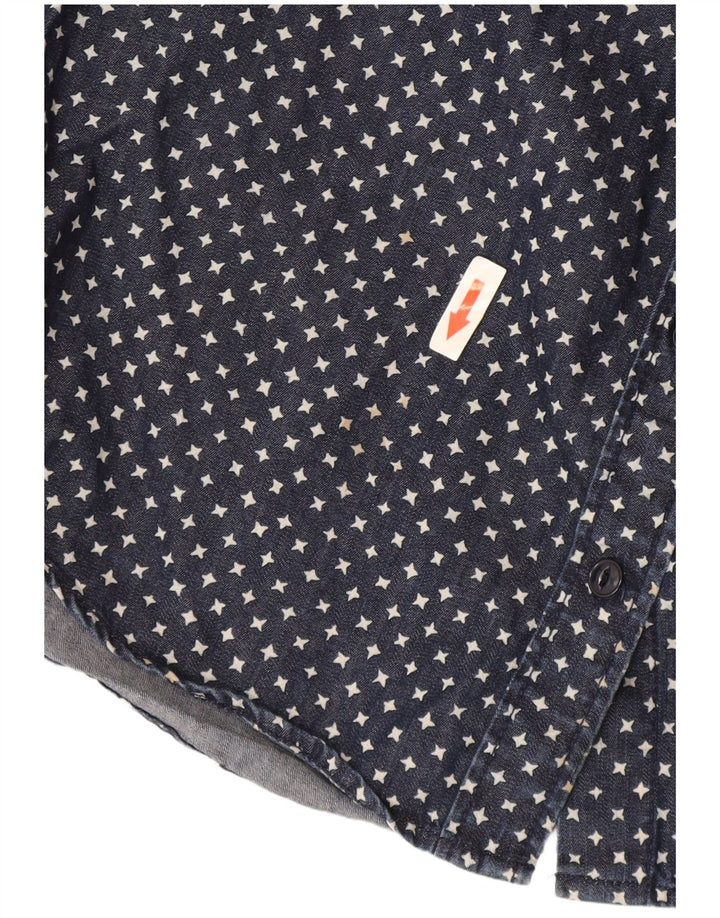J. Crew kvinders abstrakt mønster oversized denim skjorte US 2 XS marineblå