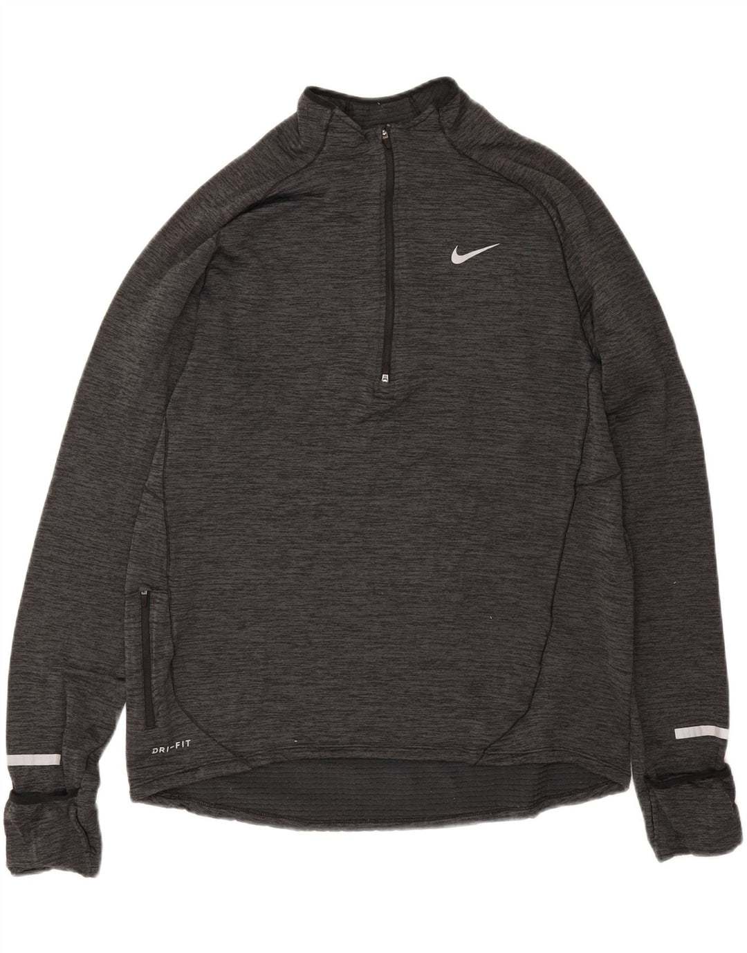 Nike Herre Dri Fit Zip Neck Top Langærmet Stor Grå Flecked