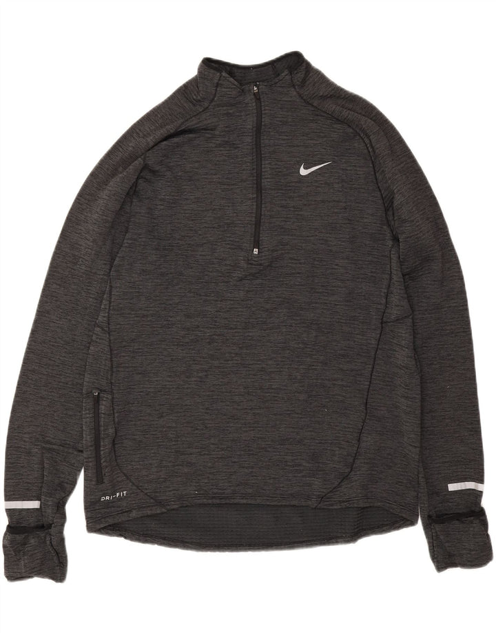 Nike Herre Dri Fit Zip Neck Top Langærmet Stor Grå Flecked