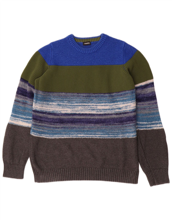 Diesel Dame Crew Neck Jumper Sweater UK 14 Stor Flerfarvet Stribet