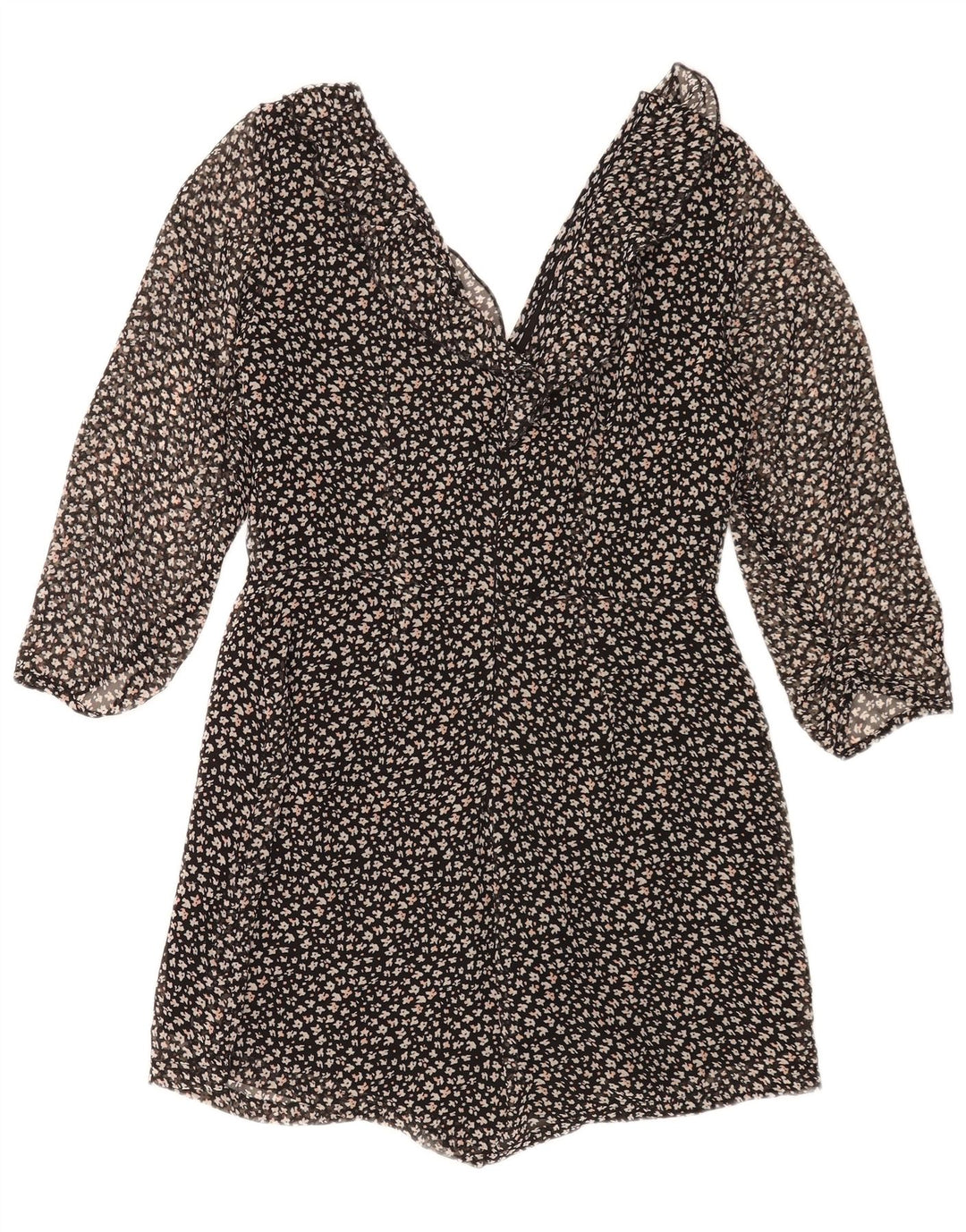 Zara Dame 3/4 ærmet Playsuit UK 14 Large Black Floral Polyester