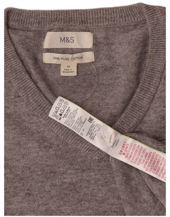 Marks & Spencer Herre V-hals sweater Medium Grey Flecked Bomuld