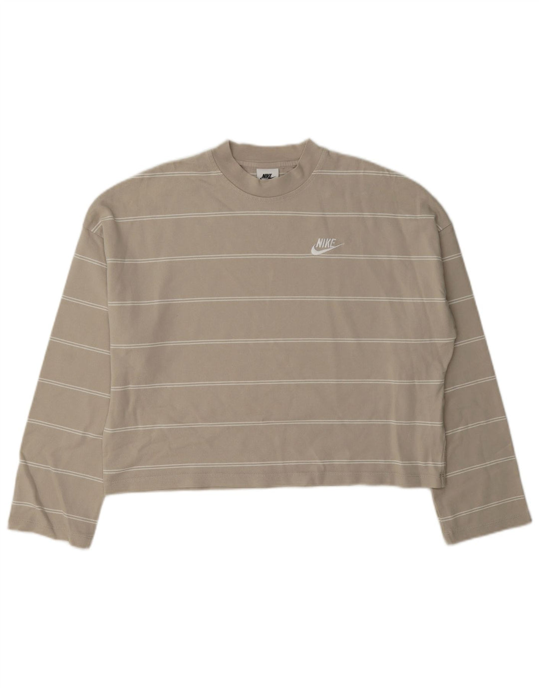 Nike Womens Crop Oversized Top Langærmet UK 10 Small Gråstribet Bomuld