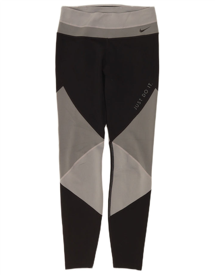 NIKE Dame Dri Fit Grafiske Crop Leggings UK 8 Small Black Colourblock