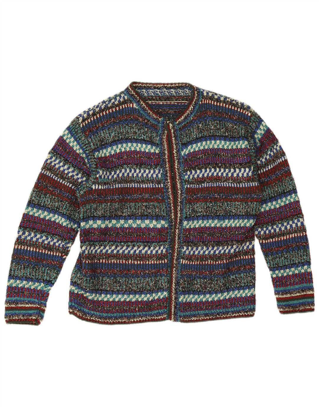 Vintage Dame Open Cardigan Sweater UK 12 Medium Flerfarvet Stribet
