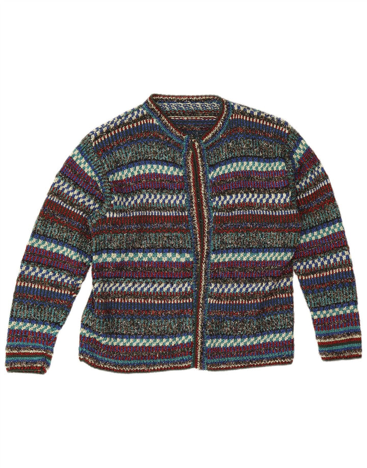Vintage Dame Open Cardigan Sweater UK 12 Medium Flerfarvet Stribet