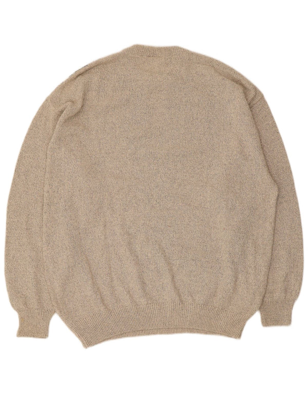 Vintage Mens Crew Neck Jumper Sweater IT 52 Large Beige Geometric Cotton