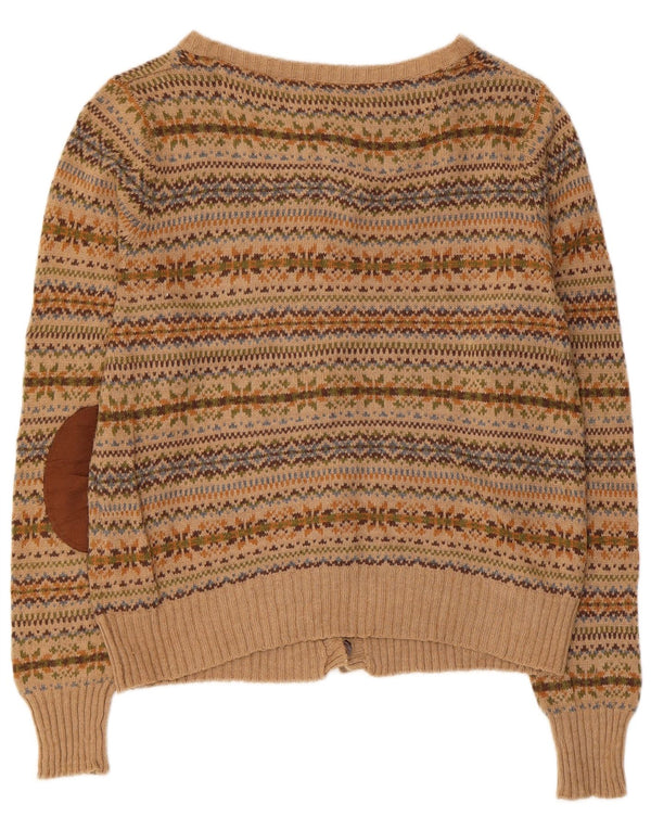 Zara Dame Cardigan Sweater UK 14 Large Brown Fair Isle Cotton