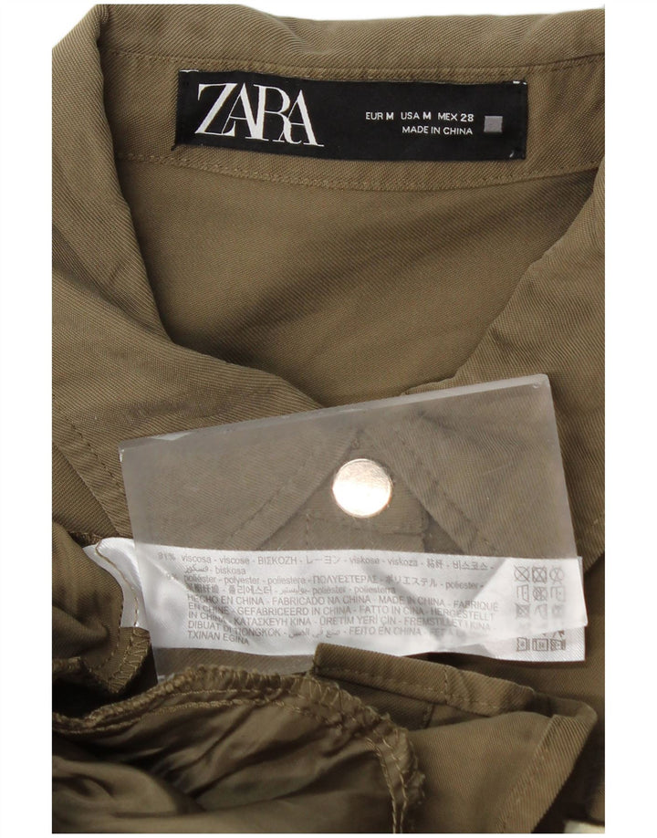 Zara skjortekjole til kvinder UK 14 Medium Khaki Viscose