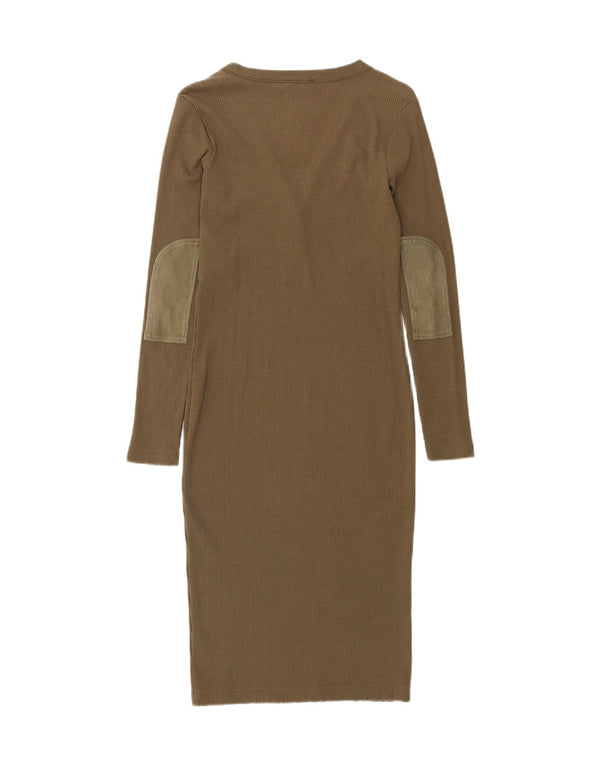 Polo Ralph Lauren Dame Langærmet Bodycon Kjole UK 10 Small Khaki Cotton