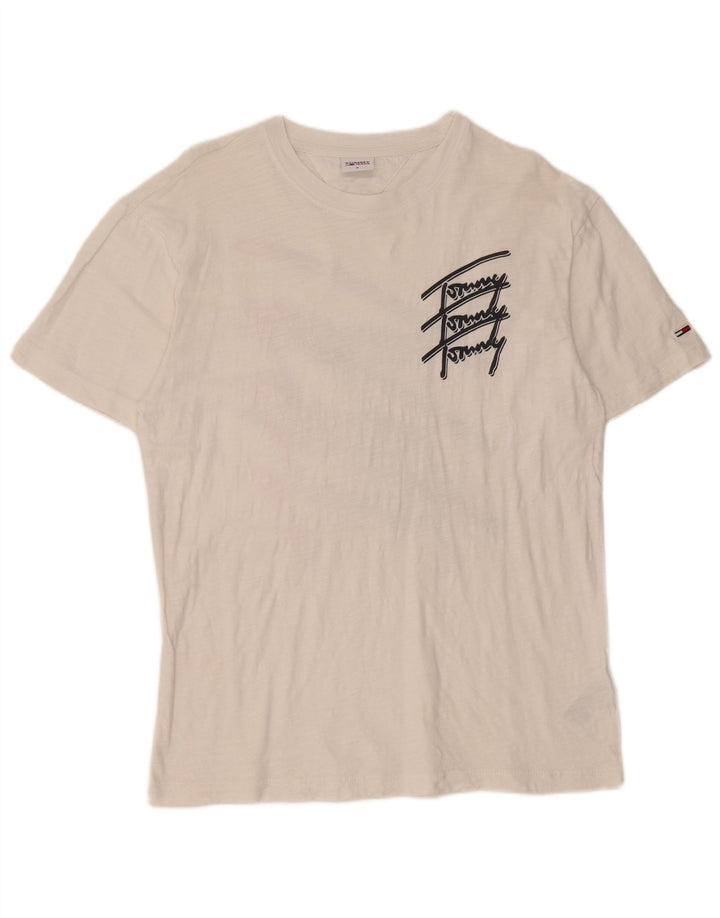 Tommy Hilfiger Herre grafisk T-shirt Top Medium Hvid Bomuld