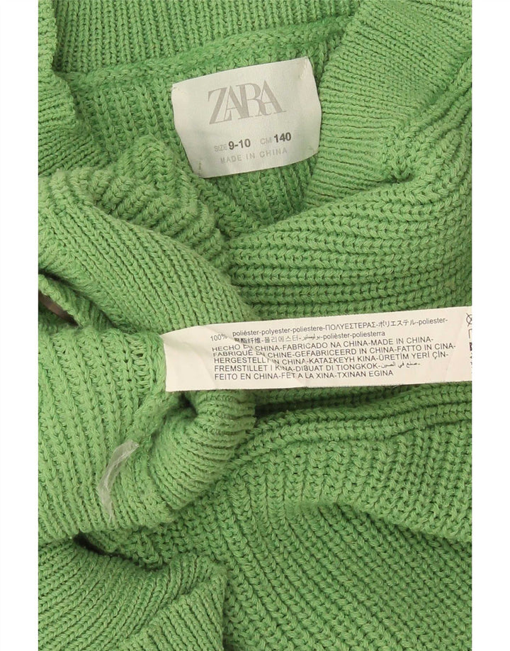 Zara Girls Crop Cardigan Sweater 9-10 År Grøn Polyester