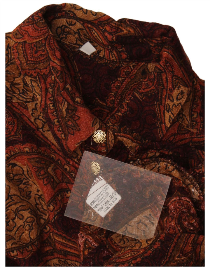 Vintage dameskjorte UK 16 Stor brun Paisley polyester