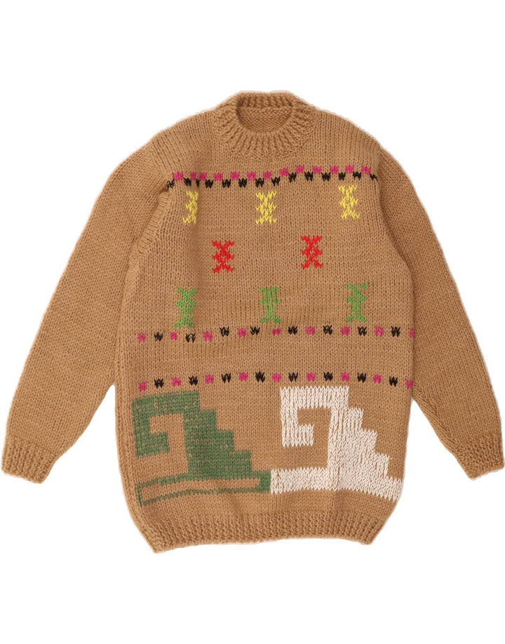 VINTAGE Womens Crew Neck Jumper Sweater UK 14 Medium Brown Geometric Vintage Vintage and Second-Hand Vintage from Messina Hembry 