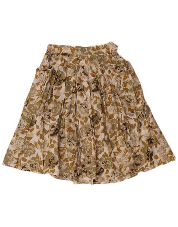 Benetton Kvinder Højtalje Plisseret Nederdel IT 42 Medium W26 Beige Floral