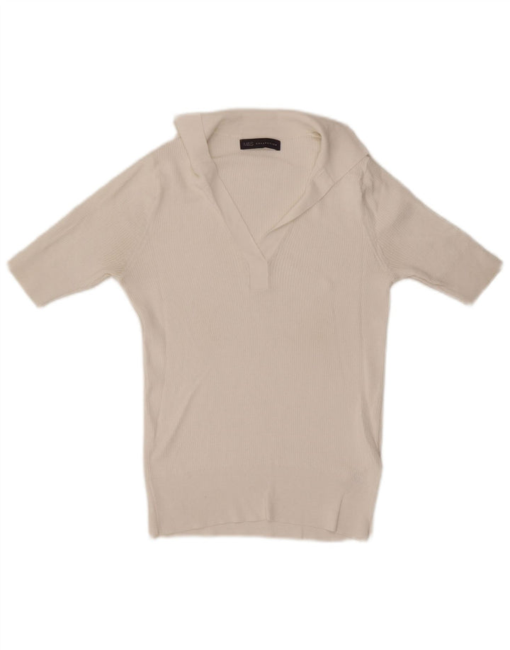 Marks & Spencer Dame Polo Shirt UK 10 Small White Viscose