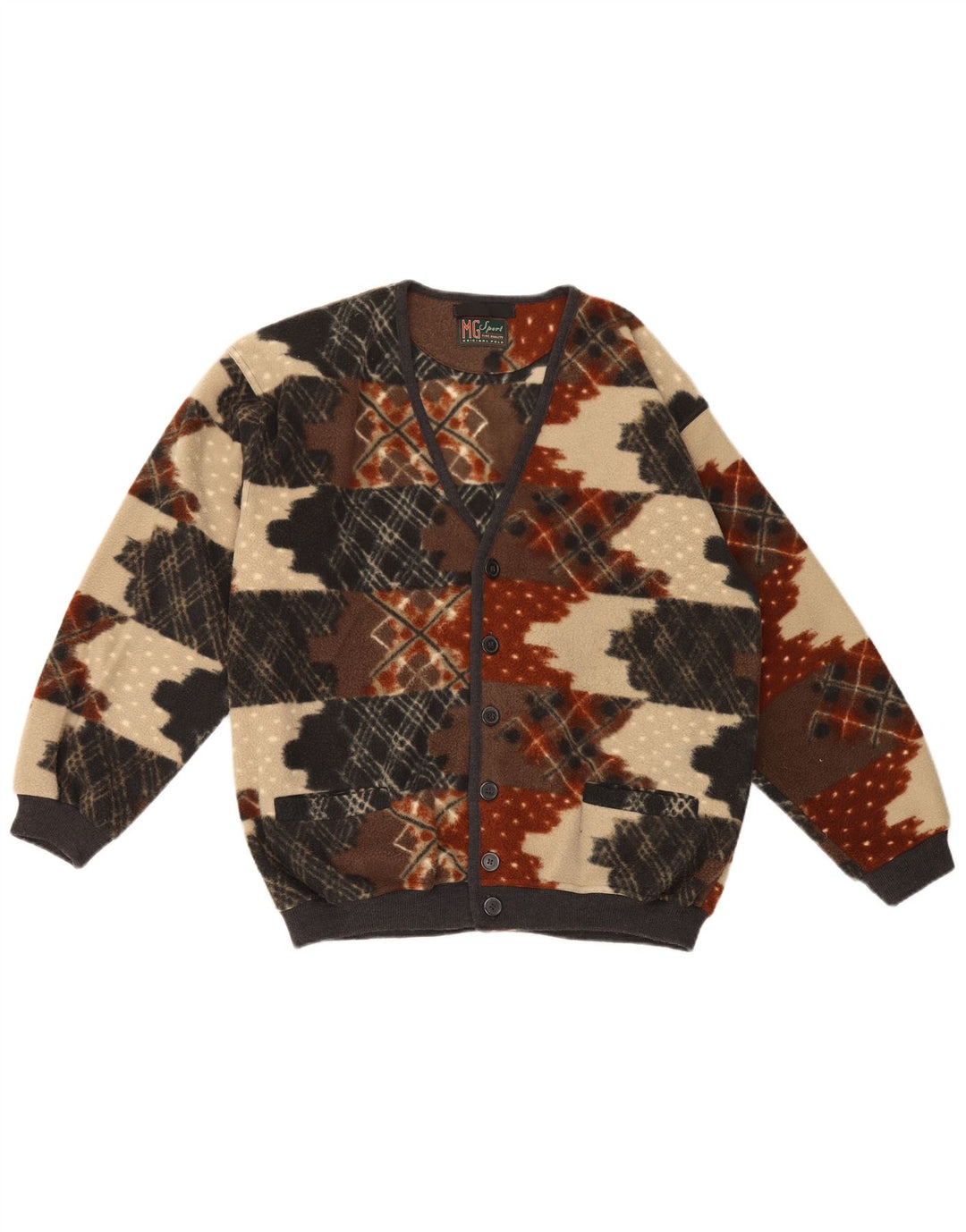 Vintage fleecejakke til mænd IT 50 Medium Flerfarvet geometrisk polyester