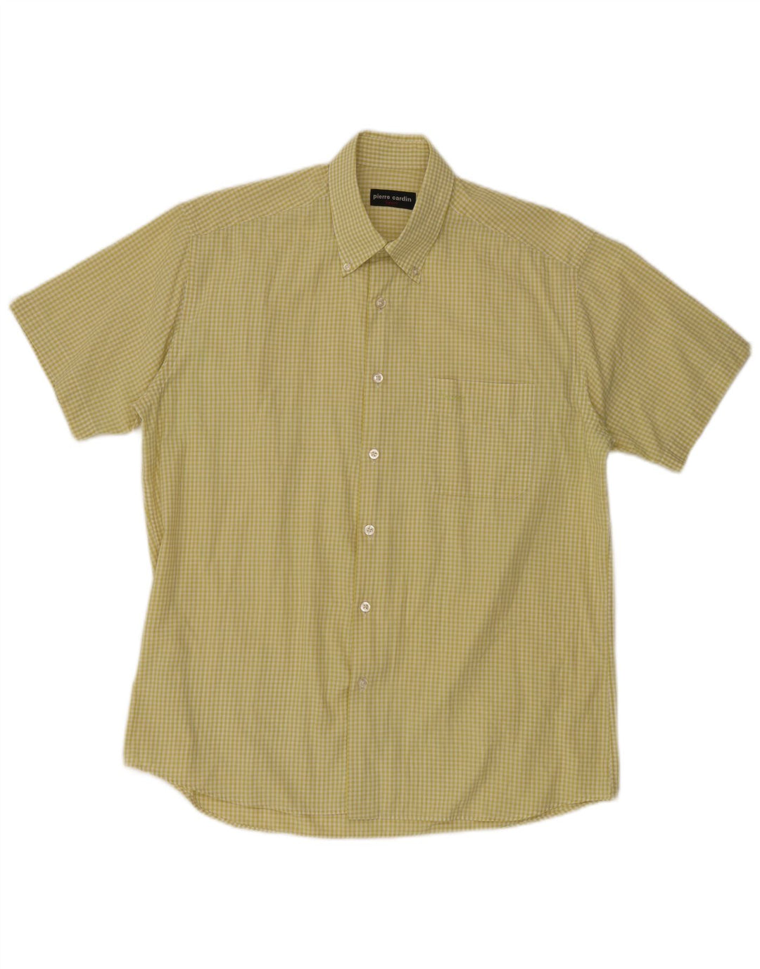 Pierre Cardin Herre kortærmet skjorte str. 40 Medium Yellow Gingham Cotton