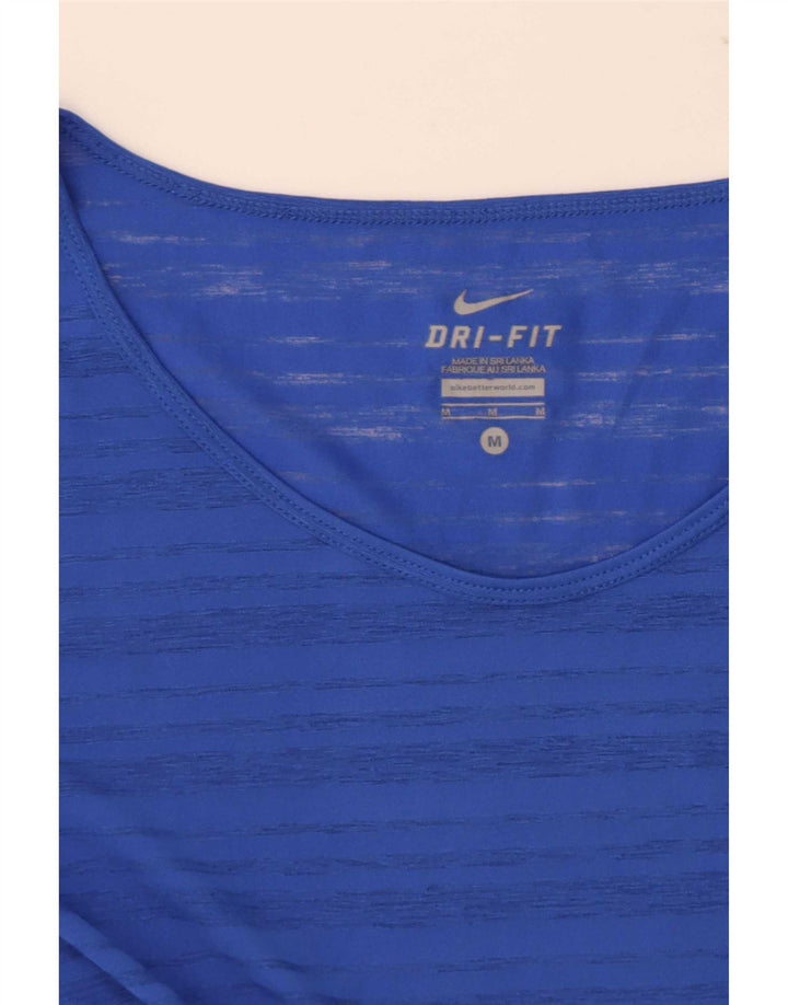 Nike Dame Dri Fit T-Shirt Top UK 14 Mellem blå stribet