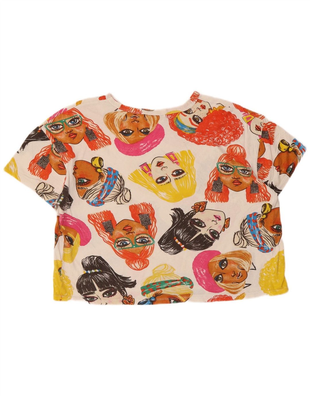 Zara Womens Crop Grafisk T-Shirt Top UK 14 Medium Multicolored